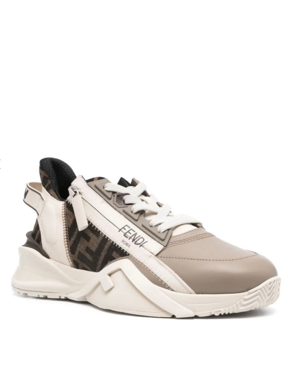 Authentic Fendi Women Beige, Brown and White FF Logo Runner - Picture 2 of 13